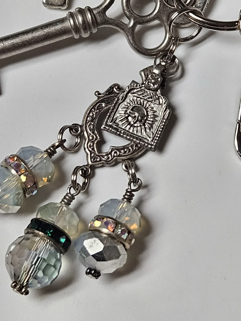 Silver-Tone Crystal Dangle Keychain Charm - Opalescent Blue